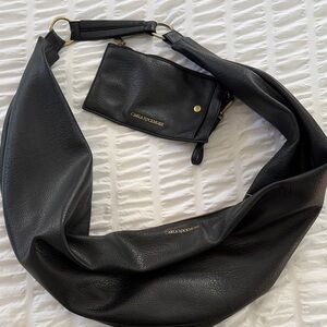 Elegant Black Leather Shoulder Bag Set
